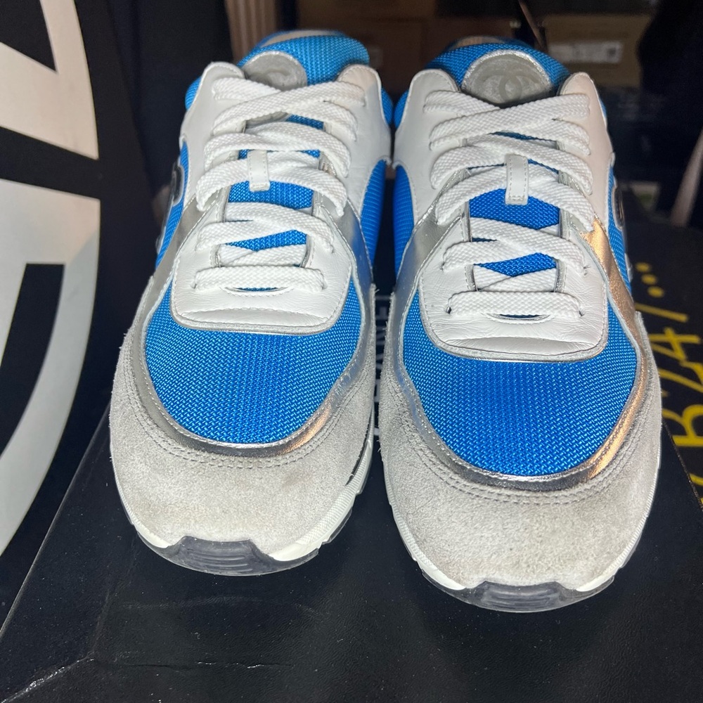 CHANEL Sneakers Blue and White Athletic Shoes with Silver Detail - Picture 3 of 10